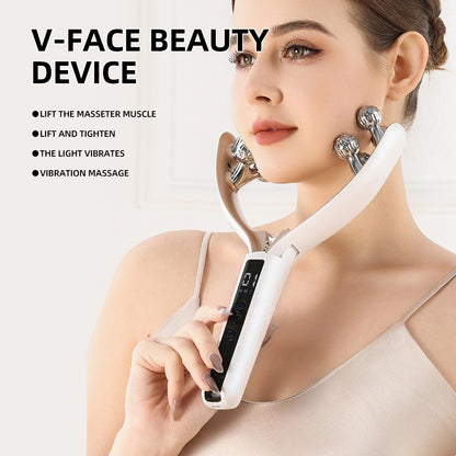 Facial Massager for Face and Neck being used by a woman for lifting and tightening skin.