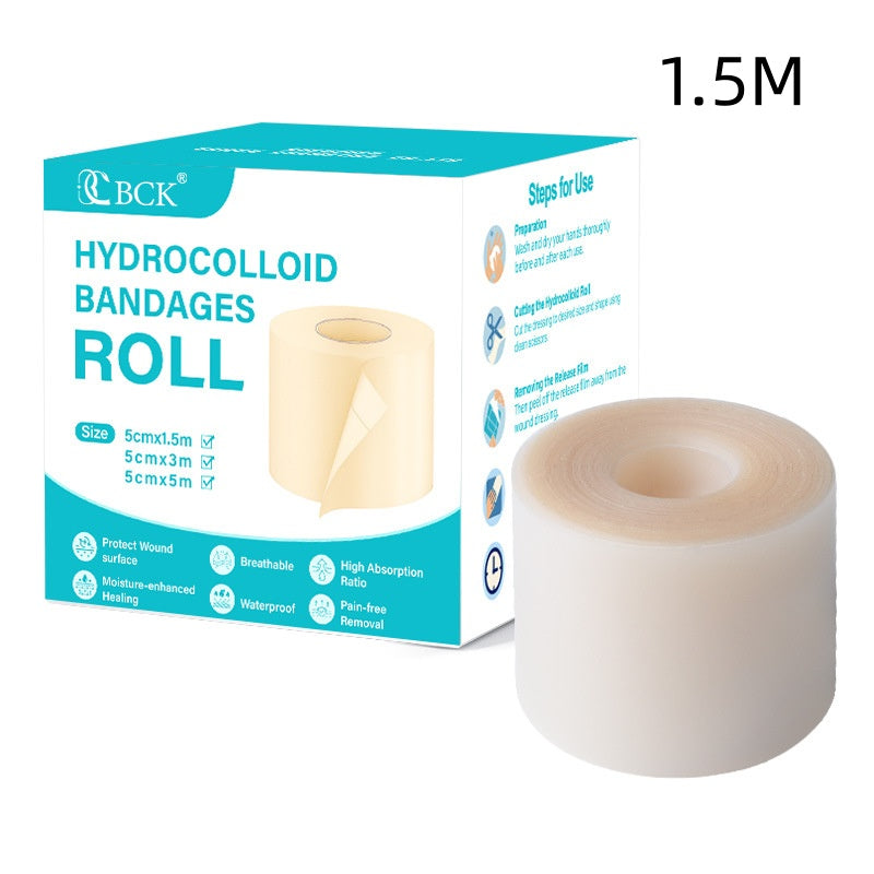 Hydrocolloid Roll Acne Patch for Blemish & Skin Care packaging and product display with dimensions and features.