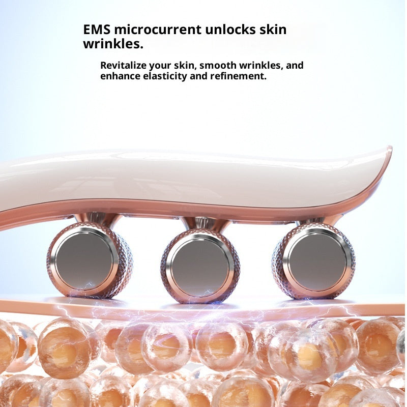 FaceSculpt EMS Microcurrent Face Lifting Beauty Roller showcasing its ergonomic design and skin rejuvenation technology.