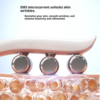 FaceSculpt EMS Microcurrent Face Lifting Beauty Roller showcasing its ergonomic design and skin rejuvenation technology.