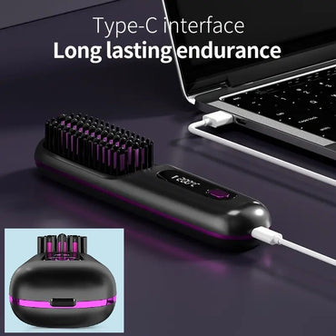 Portable Cordless Hair Straightener USB Rechargeable with Type-C interface and long-lasting endurance.