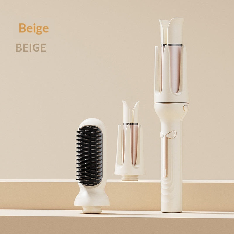 Curling Hair Stick for Effortless Curls & Hair Styling in beige with interchangeable brush and styling barrel.