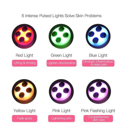 6 Intense Pulsed Lights from 5-in-1 Electric Face Massager Device for various skin concerns.