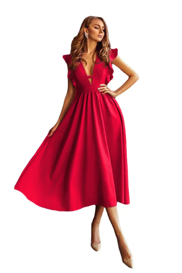 GraceFlow White Elegant Midi Dress showcasing a stylish and elegant design perfect for various occasions.